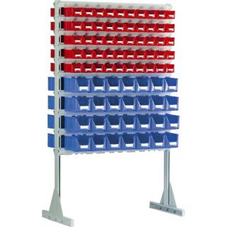 Rayonnage 2 faces avec 100 bacs 0.9 litres et 56 bacs à bec 3 litres Futura