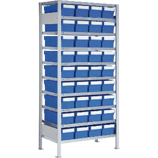 Rayonnage LB GR 4/36 de 36 bacs LB 400 B sur 10 étagères