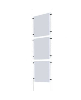 Kit d'affichage 3 A3 vertical plexiglas suspendu par câble